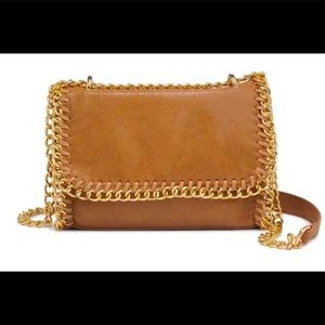 Vici crossbody tan natural gold chain clutch bag purse